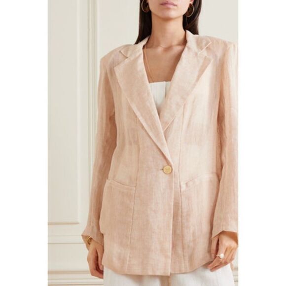 Le Kasha Light Linen Tima One Button Blazer Light Pink large - Picture 2 of 12